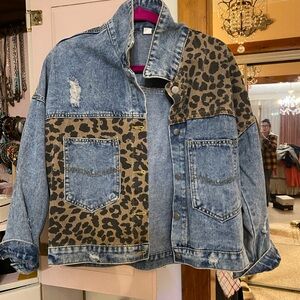 Over sized Denim & Cheetah print jacket